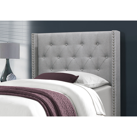 Monarch Specialties Bed, Twin Size, Platform, Teen, Frame, Upholstered, Velvet, Wood Legs, Grey, Transitional I 5984T